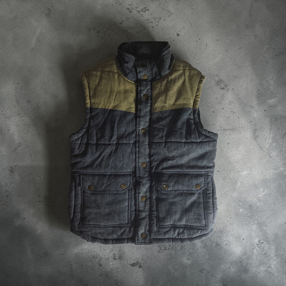 Quilted Men's Vest in Olive and Charcoal